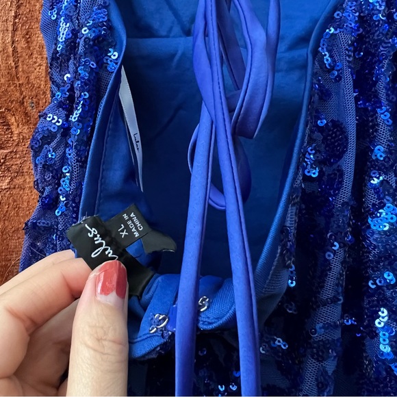 Cobalt Blue Sparkly Sequin Lace-Up Mini Dress 🌿 - Picture 9 of 10